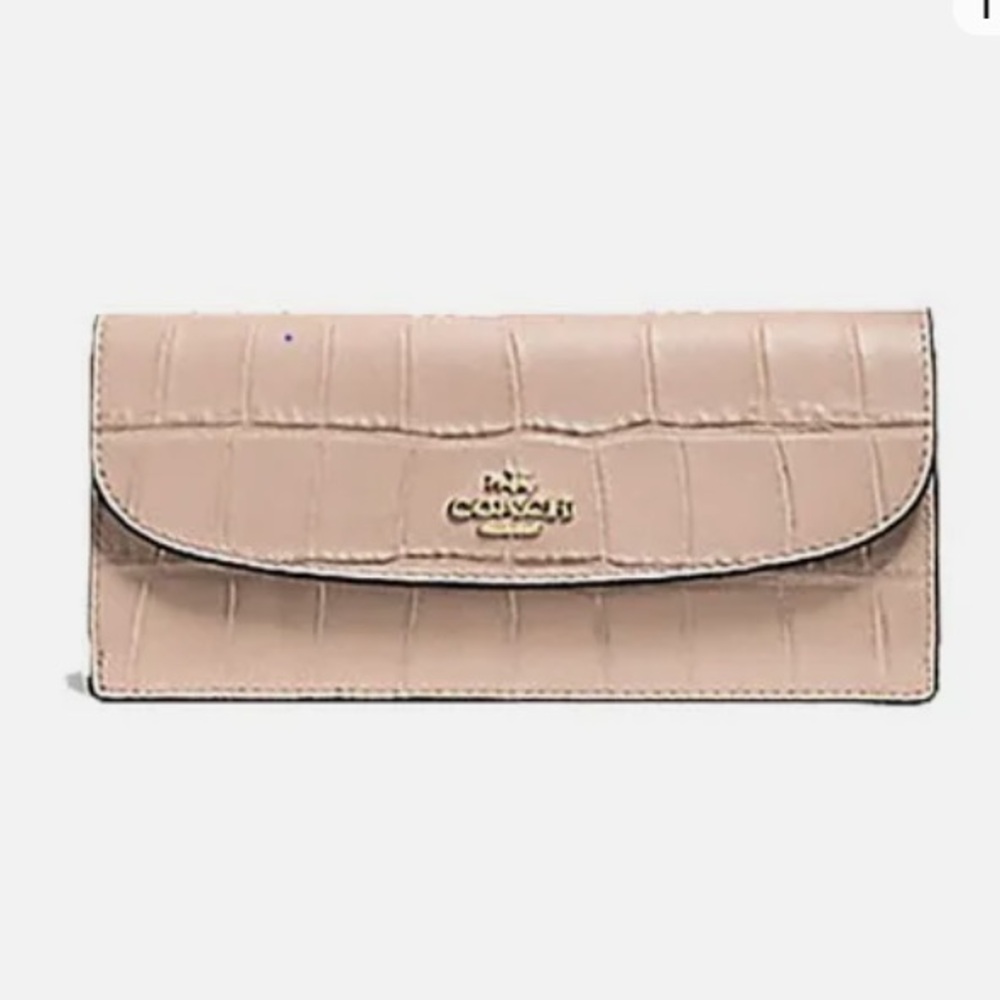 Nwot coach croc embossed soft leather envelope wallet